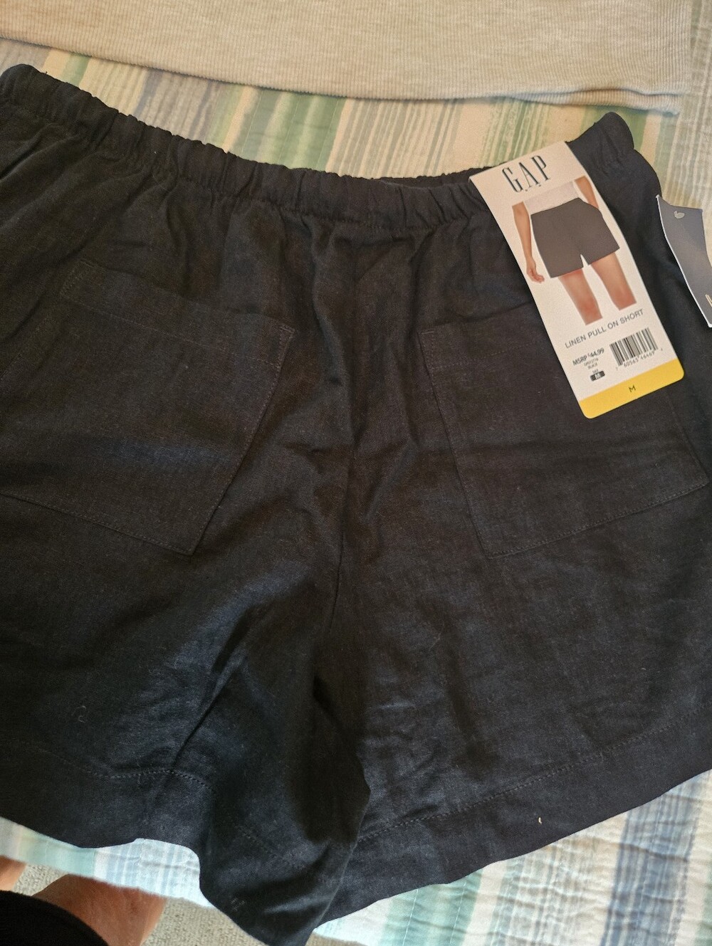 Brand New Womens Dark Black Linen Pull-On Shorts